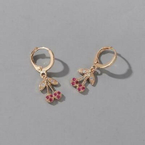Gold Cherry Rhinestone Earrings - Picture 7 of 12